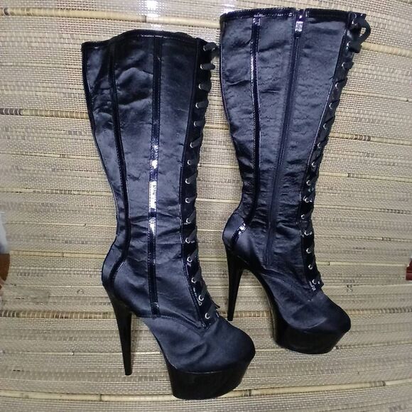 Ellie Shoes E-609-Raven-L 6" Lace Knee High Womens Boot Size 10 - Picture 2 of 10